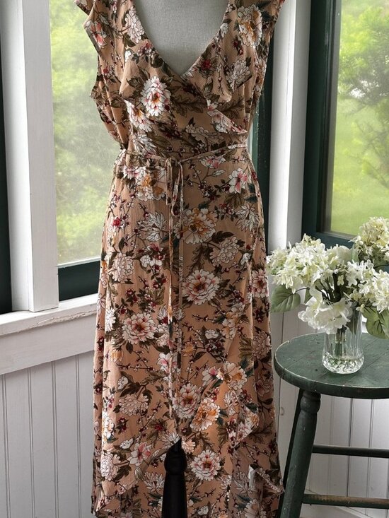 Arianna by Howard's Dresses & Skirts - Arianna by Howard's Beige Botanical Floral Hi-Low Wrap Dress NWT Size XL